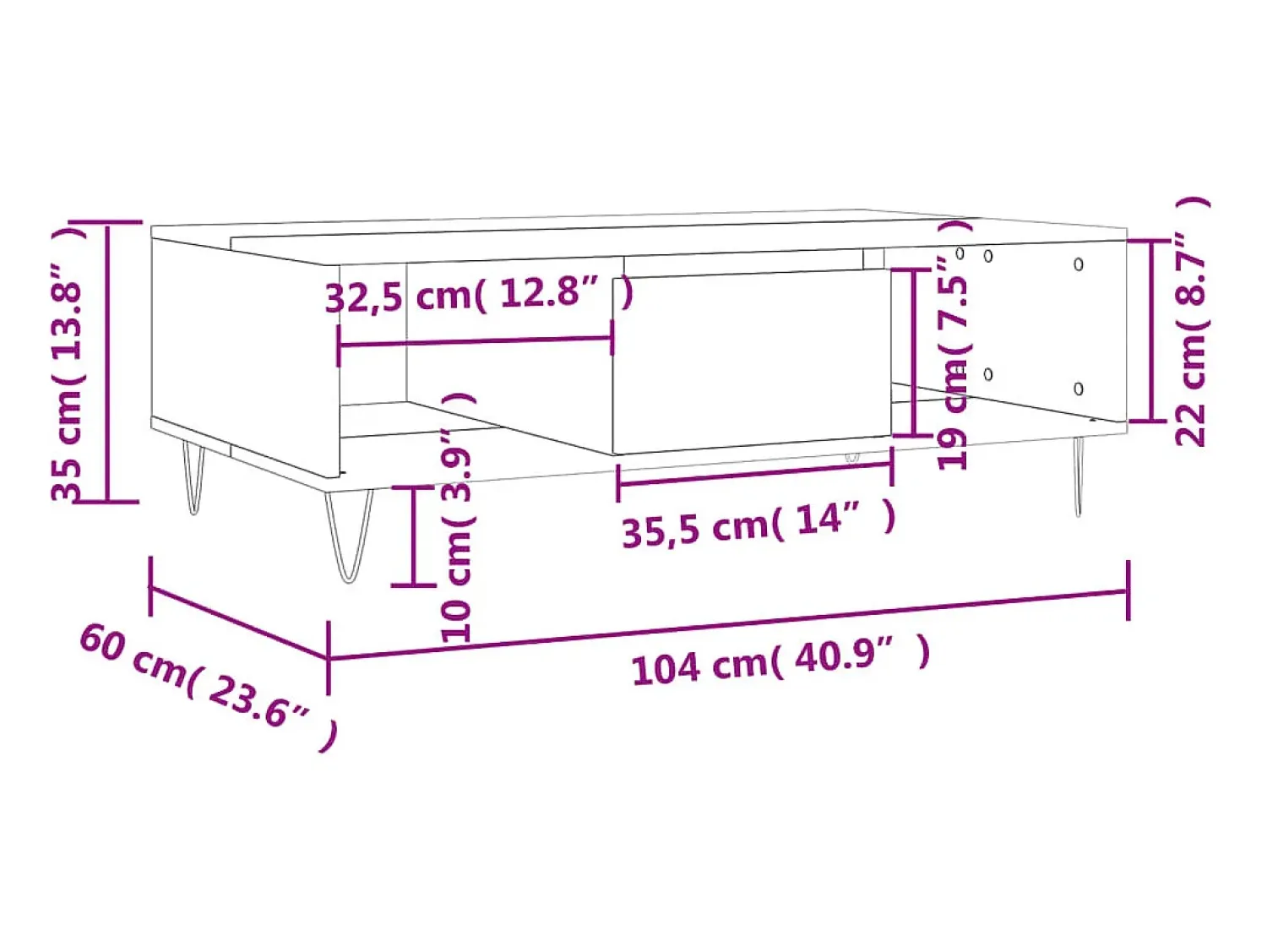 vidaxl Mesa de centro 104x60x35cm derivados de madeira sonoma^ Mesa De Centro