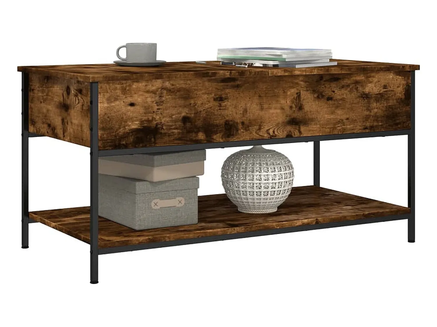 Mesa de centro 100x50x50cm deriv. madeira/metal carvalho fumado PT534048^ Mesa De Centro