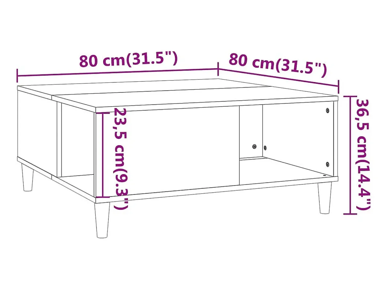 vidaxl Mesa de centro 80x80x36,5cm derivados madeira carvalho castanho^ Mesa De Centro