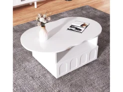 Mesa De Centro| Mesa de centro 100x39,2x60cm, formato nuvem com gavetas e compartimentos de arrumação, aglomerado, Branco