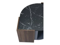Mesa De Centro| Mesa de centro 96,5x63x40cm, tampo em mármore, nogueira em cores contrastantes, mesa de sala com linhas únicas Castanho