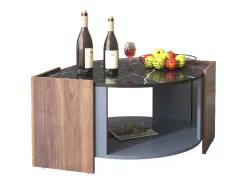 Mesa De Centro| Mesa de centro 96,5x63x40cm, tampo em mármore, nogueira em cores contrastantes, mesa de sala com linhas únicas Castanho