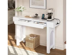 Hot Merax Mesa de consola elegante para hall de entrada - 120 x 35,5 x 76,5 cm - com gavetas + pés ajustáveis - MDF - branca Branco