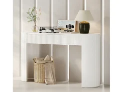 Consola|Merax Mesa de consola elegante para hall de entrada - 120 x 33 x 76 cm - com 2 gavetas + frente curva - MDF - branca Branco