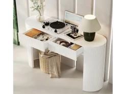 Consola|Merax Mesa de consola elegante para hall de entrada - 120 x 33 x 76 cm - com 2 gavetas + frente curva - MDF - branca Branco