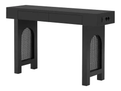 Merax Mesa de consola elegante para hall de entrada - 120 x 35,5 x 76,5 cm - com gavetas + pés ajustáveis - MDF - preta^ Consola