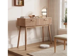 Mesa de consola em madeira com 2 gavetas para sala de estar ou hall de entrada - Dimensões 100x80x35 cm - Cor castanha^ Consola