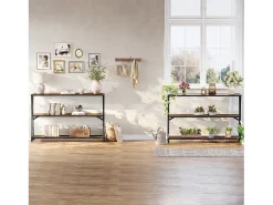 Best Tribesigns Mesa de Consola Industrial de 3 Camadas, Mesa de Sofá Rustica para Entrada Estreita com Prateleiras de Armazenamento Castanho