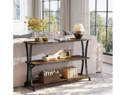 Best Tribesigns Mesa de Consola Industrial de 3 Camadas, Mesa de Sofá Rustica para Entrada Estreita com Prateleiras de Armazenamento Castanho