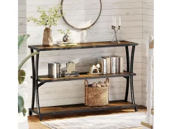 Best Tribesigns Mesa de Consola Industrial de 3 Camadas, Mesa de Sofá Rustica para Entrada Estreita com Prateleiras de Armazenamento Castanho