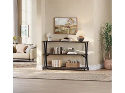 Best Tribesigns Mesa de Consola Industrial de 3 Camadas, Mesa de Sofá Rustica para Entrada Estreita com Prateleiras de Armazenamento Castanho