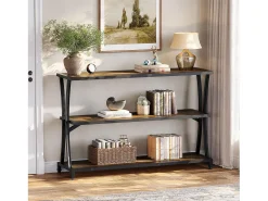 Best Tribesigns Mesa de Consola Industrial de 3 Camadas, Mesa de Sofá Rustica para Entrada Estreita com Prateleiras de Armazenamento Castanho