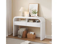 Discount Merax Mesa de consola moderna para hall de entrada - 120 x 35,5 x 76,5 cm - com 2 gavetas + prateleira - MDF - branca Branco