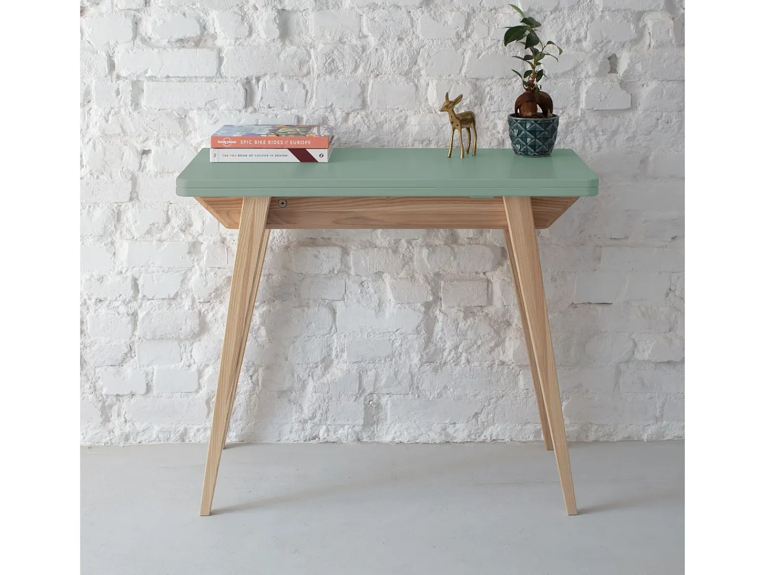 Online Mesa de consola pequena extensível 45x90cm Envelope Castanho | Pés carvalho Bege