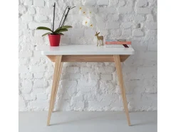 Clearance Mesa de consola pequena extensível 45x90cm Envelope Branco Giz | Pés em madeira de freixo Creme
