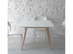 Clearance Mesa de consola pequena extensível 45x90cm Envelope Branco Giz | Pés em madeira de freixo Creme