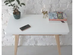 Clearance Mesa de consola pequena extensível 45x90cm Envelope Branco Giz | Pés em madeira de freixo Creme