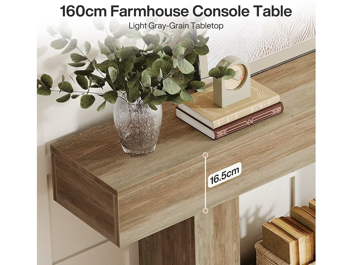 Consola*Tribesigns Mesa de Console 160cm, Mesa de Entrada de 2 Andares Rural, Mesa de Sofá, Mesa atrás do Sofá, Cinza Cinzento