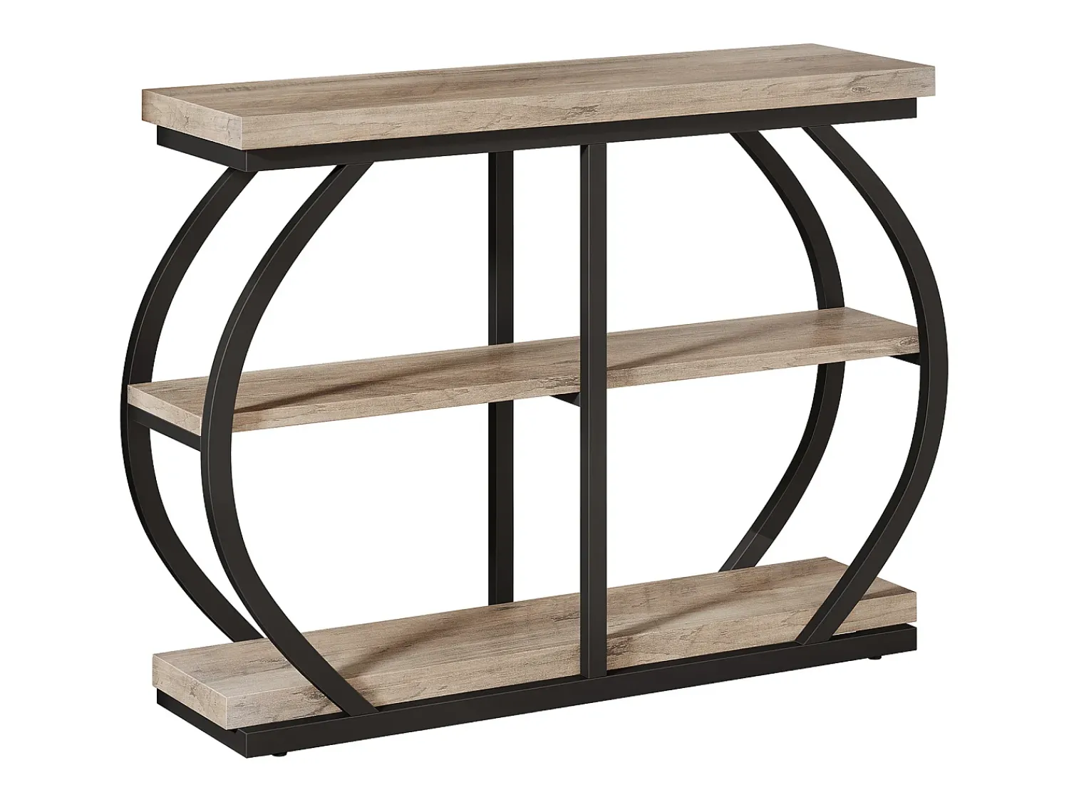 Consola|Tribesigns Mesa de Console 105cm, Mesa de Entrada Industrial de 3 Andares com Quadro de Metal Arcoado e Prateleiras de Armazenamento Natural claro