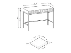 Consola* Mesa de console com 2 gavetas e pés de metal dourado 104x78 cm Cinzento