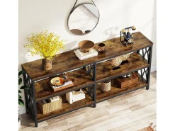Consola|Tribesigns Mesa de Console com Prateleiras de Armazenamento, Mesa de Sofá Industrial de 180cm com 3 Andares para Sala de Estar Castanho
