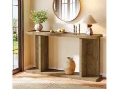 Outlet Tribesigns Mesa de Console de 140cm, Mesa de Entrada Rustica de 2 Andares para Atrás do Sofá Castanho