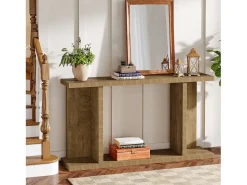 Outlet Tribesigns Mesa de Console de 140cm, Mesa de Entrada Rustica de 2 Andares para Atrás do Sofá Castanho