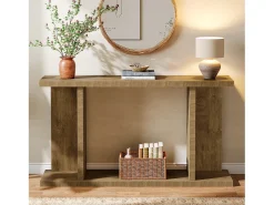 Outlet Tribesigns Mesa de Console de 140cm, Mesa de Entrada Rustica de 2 Andares para Atrás do Sofá Castanho