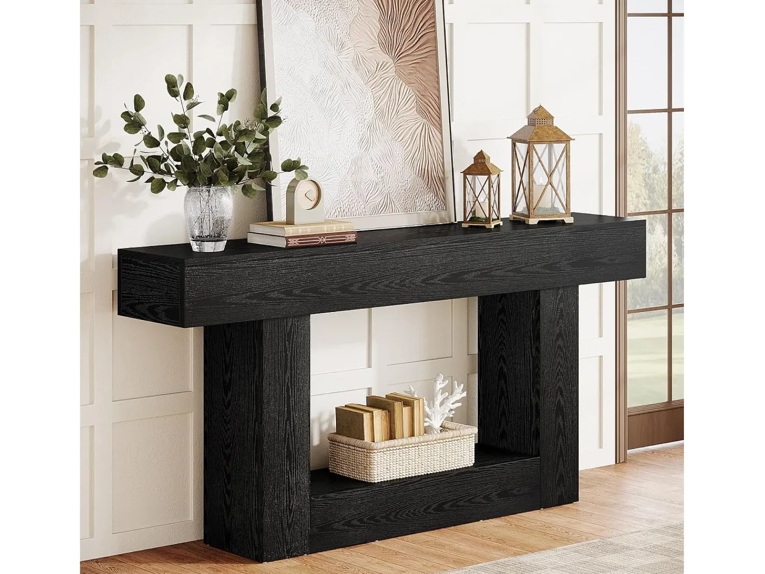 Best Tribesigns Mesa de Console de 160cm, Mesa de Sofá de 2 Andares Preta Mesa de Entrada Preto
