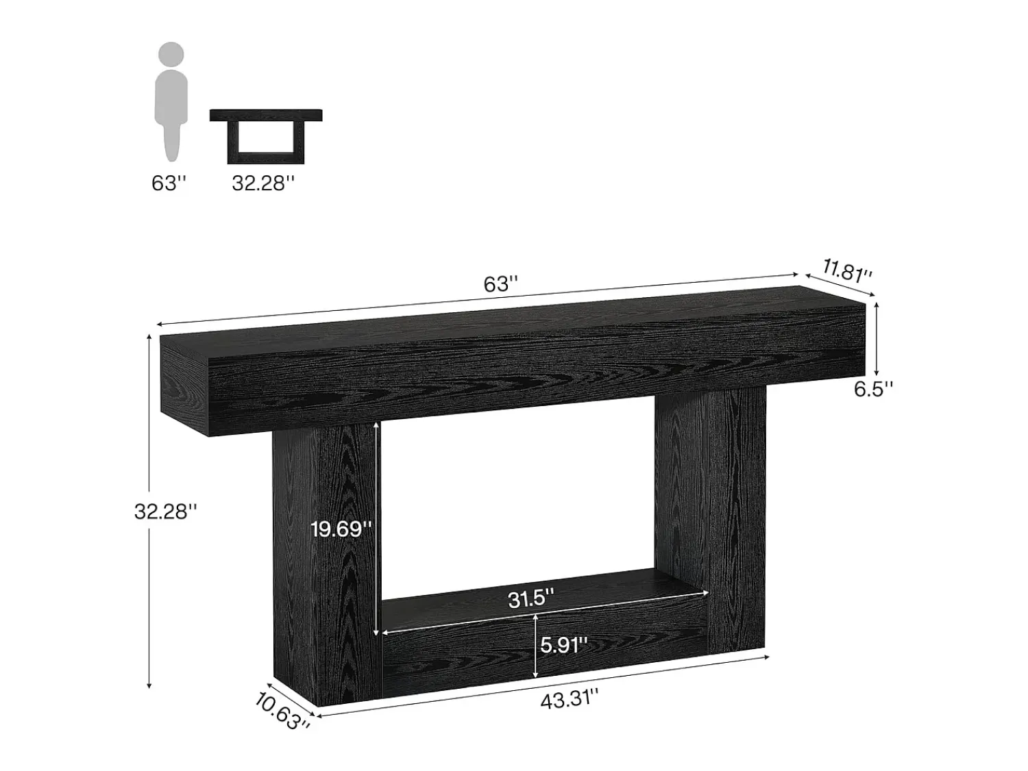 Best Tribesigns Mesa de Console de 160cm, Mesa de Sofá de 2 Andares Preta Mesa de Entrada Preto