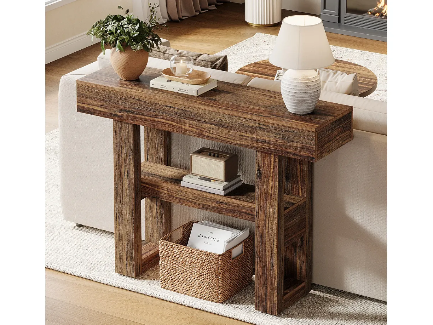 Consola|Tribesigns Mesa de console de quinta com 105 cm, mesa estreita para sofá de dois andares para trás do sofá Castanho