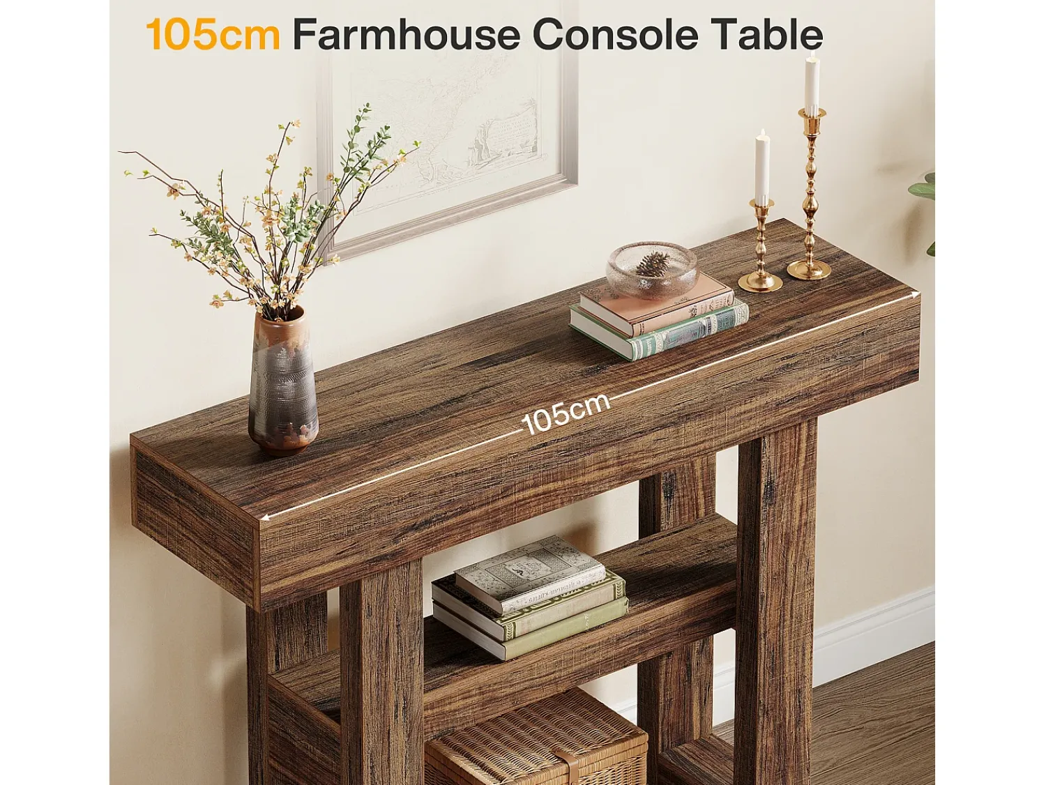 Consola|Tribesigns Mesa de console de quinta com 105 cm, mesa estreita para sofá de dois andares para trás do sofá Castanho