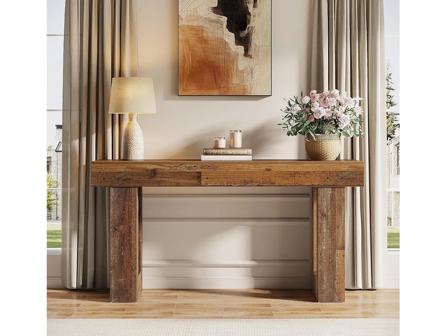Sale Tribesigns Mesa de Console, Mesa de Entrada Rural de 160cm, Mesa de Acento Retangular para Entrada, Corredor Castanho