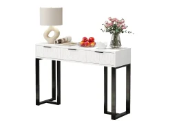 Clearance Merax Mesa de console moderna com 3 gavetas - 120 x 36 x 80 cm - MDF - para sala, corredor - + preto Branco
