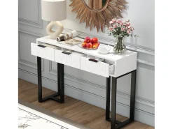 Clearance Merax Mesa de console moderna com 3 gavetas - 120 x 36 x 80 cm - MDF - para sala, corredor - + preto Branco