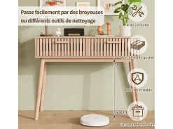 Vitrina| Mesa de entrada moderna em madeira marrom canelada com puxadores altos e estreitos para sala de estar Natural claro