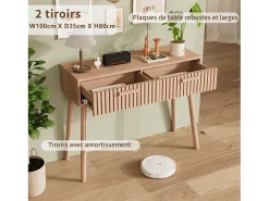 Vitrina| Mesa de entrada moderna em madeira marrom canelada com puxadores altos e estreitos para sala de estar Natural claro