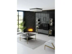 Mesa De Centro*Dmora Mesa de estar Dichiar, Mesa de café, Porta-revistas para sofá, Prateleira para sala, 80x80h40 cm, Antracite e Preto