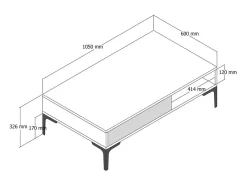 Mesa De Centro*Dmora Mesa de estar Djagiell, Mesa de café, Suporte de revistas para sofá, Prateleira para sala de estar, 105x60h33 cm, Noz e Branco Castanho