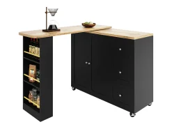 Móvel De Bar* Mesa de pé giratória 360° (135-203 cm) com rodízios, preta, com 3 gavetas e porta-lanches. Preto