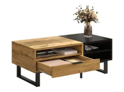 Mesa De Centro| Mesa de sala com estrutura color block, com compartimentos e gavetas, pés metálicos.100x50x40CM Preto