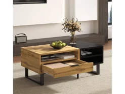 Mesa De Centro| Mesa de sala com estrutura color block, com compartimentos e gavetas, pés metálicos.100x50x40CM Preto