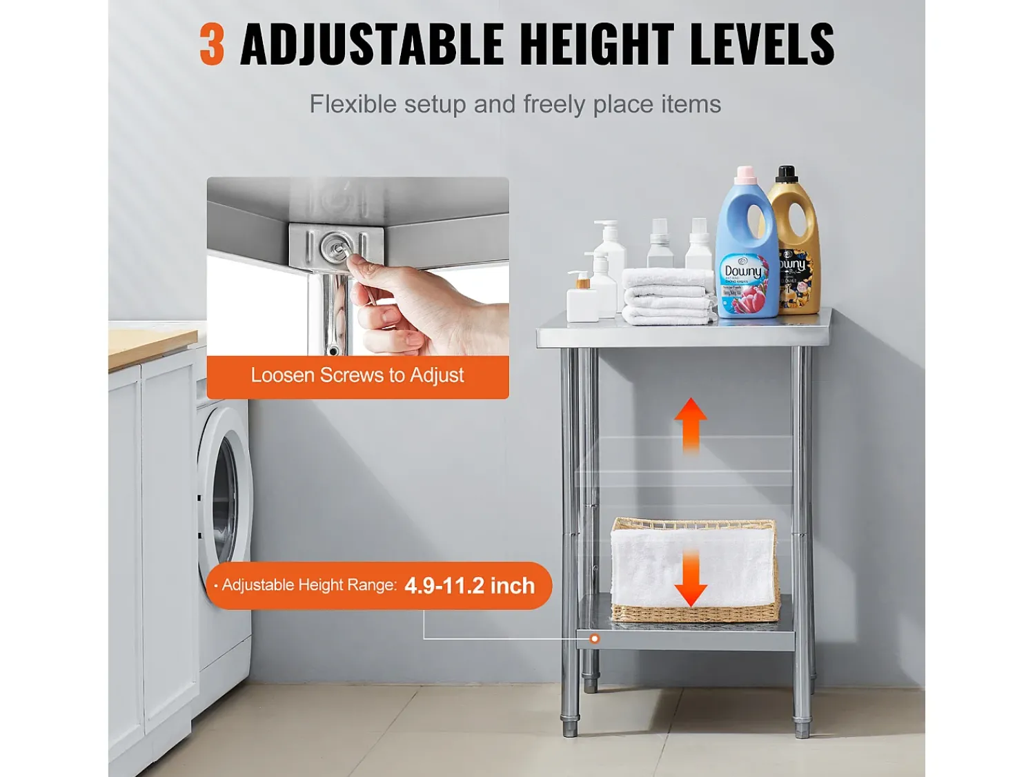 Móvel De Arrumação| Mesa de Trabalho de Cozinha SucceBuy 60.96x60.96x86.36 cm, Posto de Trabalho Alimentar Comercial Prateado