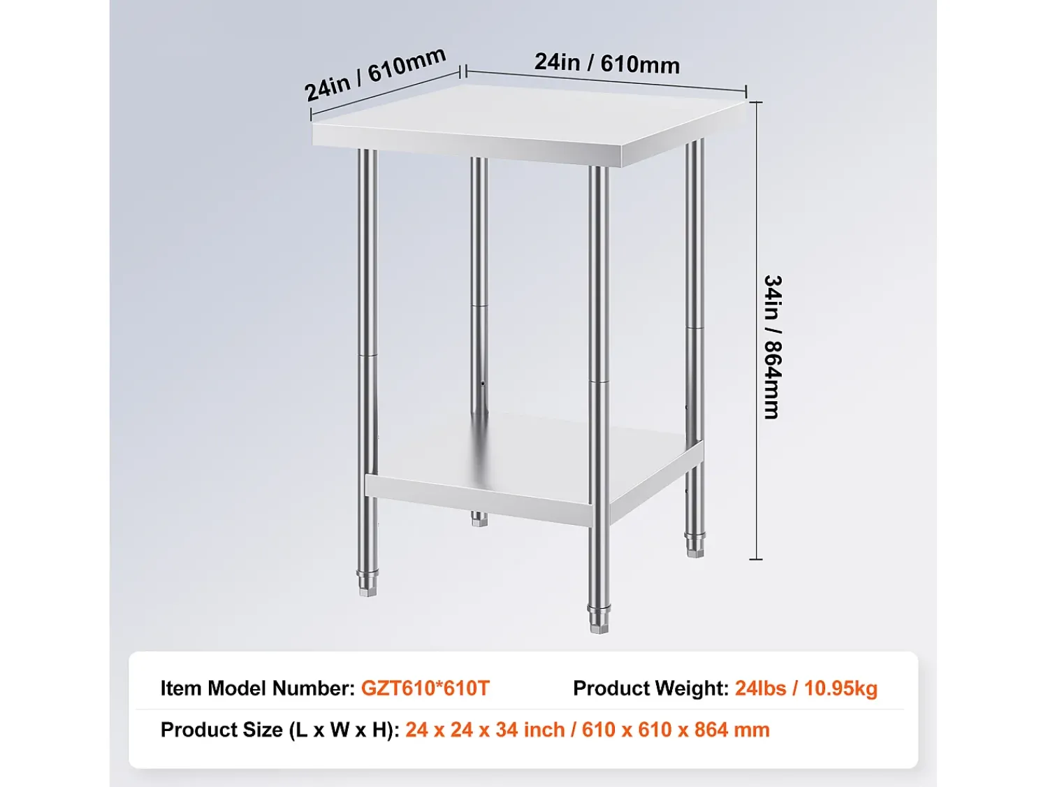 Móvel De Arrumação| Mesa de Trabalho de Cozinha SucceBuy 60.96x60.96x86.36 cm, Posto de Trabalho Alimentar Comercial Prateado