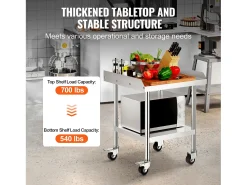 Móvel De Arrumação* Mesa de Trabalho SucceBuy Mesa de Trabalho em Aço Inoxidável 60.96 x 60.96 cm, Mesa de Preparação de Alimentos Comercial para Serviços Pesados Prateado