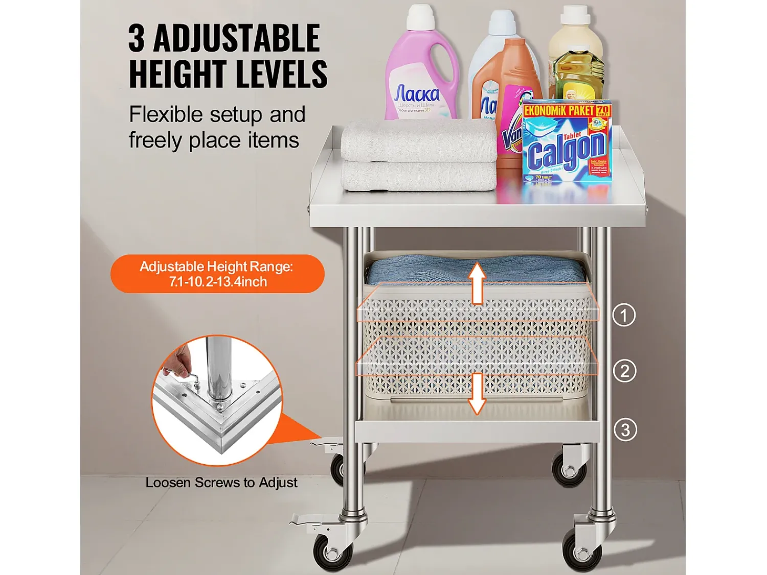 Móvel De Arrumação* Mesa de Trabalho SucceBuy Mesa de Trabalho em Aço Inoxidável 60.96 x 60.96 cm, Mesa de Preparação de Alimentos Comercial para Serviços Pesados Prateado