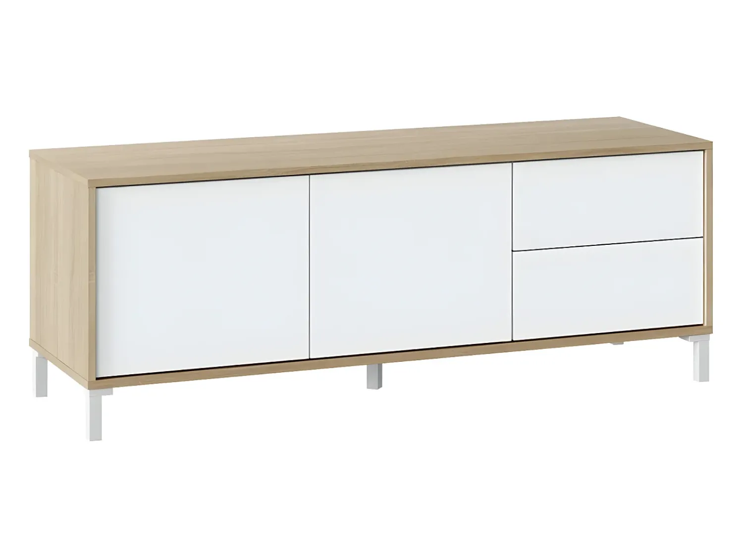 Móvel De Tv*Loungitude Mesa de TV Brooklyn em carvalho canadense e Nordic Artik White, 47x130x41 cm Natural claro
