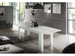 Consola|Dmora Mesa extensível Nanni, Consola extensível até 10 lugares, Consola extensível 100% Fabricada em Itália, 140/190x90h75 cm, Lariço brilhante Branco