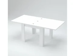 Dmora Mesa extensível Otto, Consola auxiliar de cozinha, Mesa extensível, 100% Fabricado em Itália, 90x90h75 cm, Lariço brilhante Branco