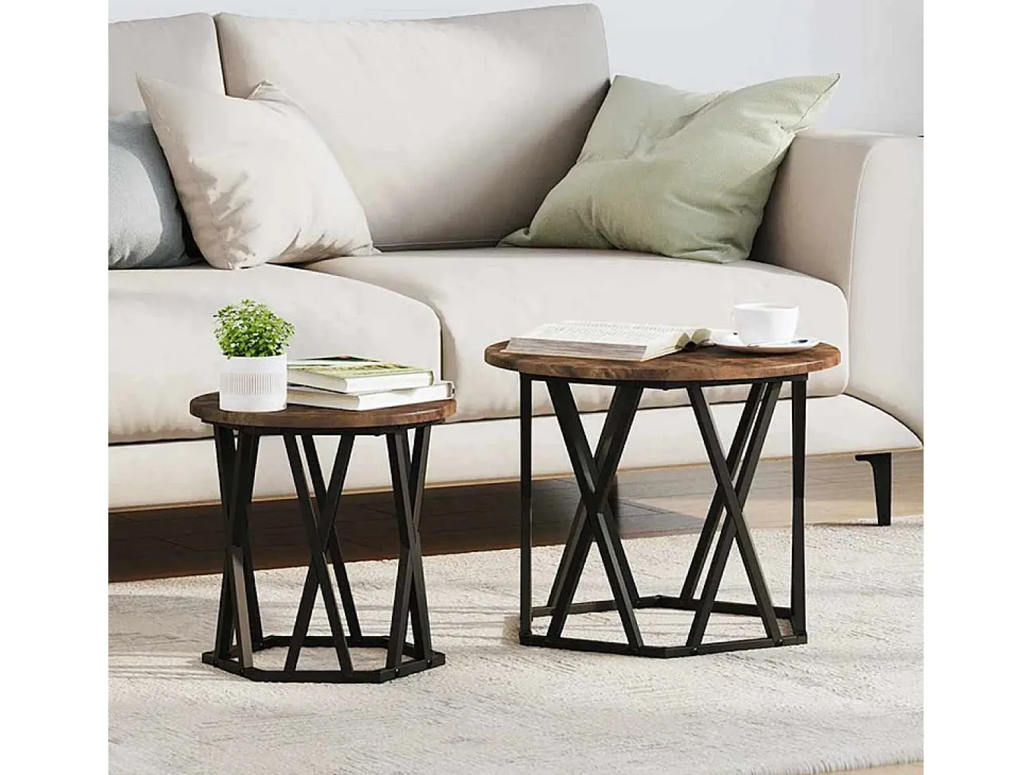 Mesa De Centro| Mesa Lateral 2 pcs Carvalho fumado 50x50x40 cm Castanho